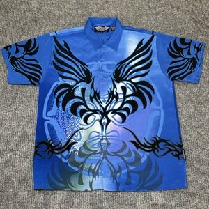 Vintage Y2K Silver Point Kids Size M Tribal Print Short Sleeve Button‎ Down